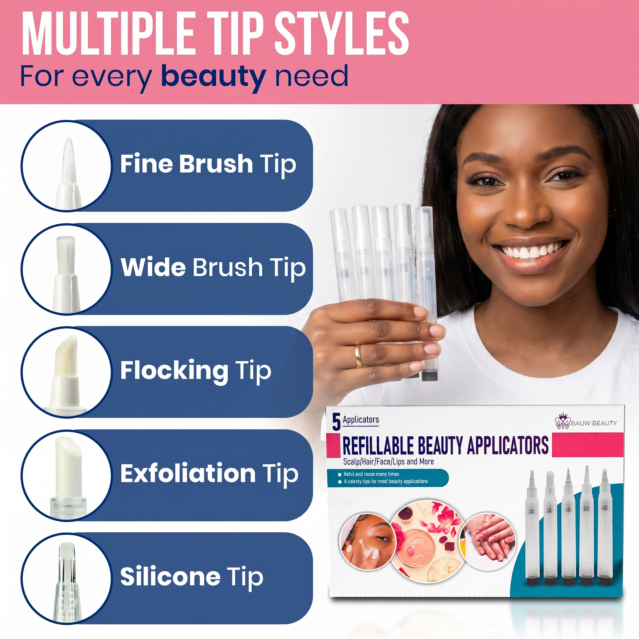 Refillable Beauty Applicator Pens 5 Pack